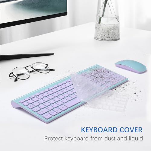 Image of Wireless Keyboard and Mouse Ultra Slim Combo, TopMate 2.4G Silent Compact USB 2400DPI Mouse and Scissor Switch Keyboard Set with Cover, Batteries Included, for PC /Laptop /Windows /Mac - Blue Purple