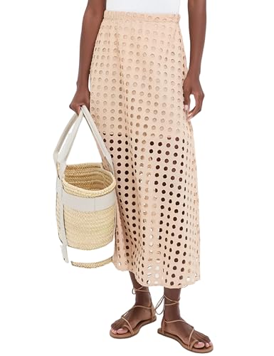 Huaqiao Women Casual Long Skirt Summer 2025 Cotton Eyelet Elastic Beach Maxi Skirt with Underneath