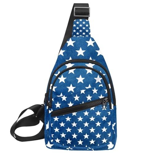 Bolsa de pecho para mujer con estrellas blancas sobre azul y correa ajustable de 30x18x4cm