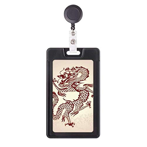 Funda retráctil para tarjetas con dragón chino, portacredenciales con cordón extensible