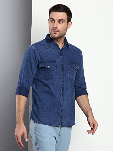 Image of Dennis Lingo Men's Solid Slim Fit Cotton Casual Shirt with Spread Collar & Full Sleeves