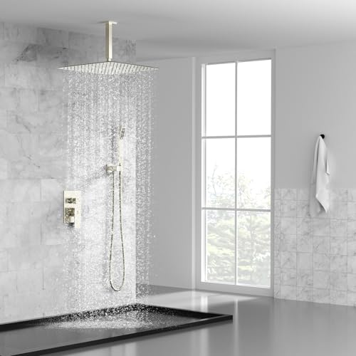 Image of SR SUN RISE 16 Inch Ceiling Mount Rain Shower System,Brushed Nickel