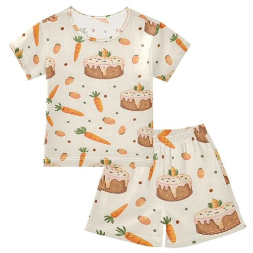 ALAZA Cake Carrot Pajamas Short Sleeve 2 Piece Sleepwear Top and Bottom Pajama Set Unisex