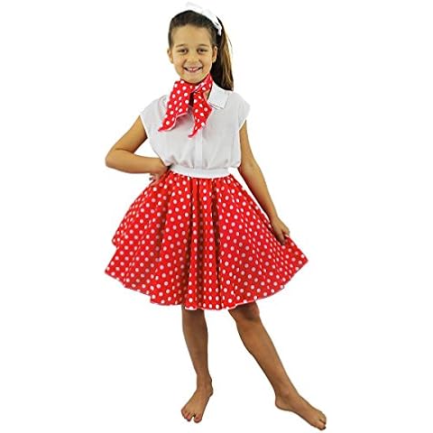 I LOVE FANCY DRESS LTD Falda Longa ROJA con Puntos Blancos Lunares Y PANUELO para EL Cuello Disfraz Estilo AÑOS 50 para NIÑAS Cover