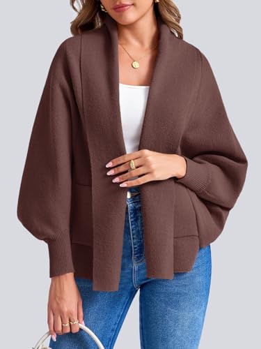 Image of Saodimallsu Womens Open Front Cardigan Batwing Long Sleeve Shawl Chunky Knit Loose Fall Poncho Sweater Coats