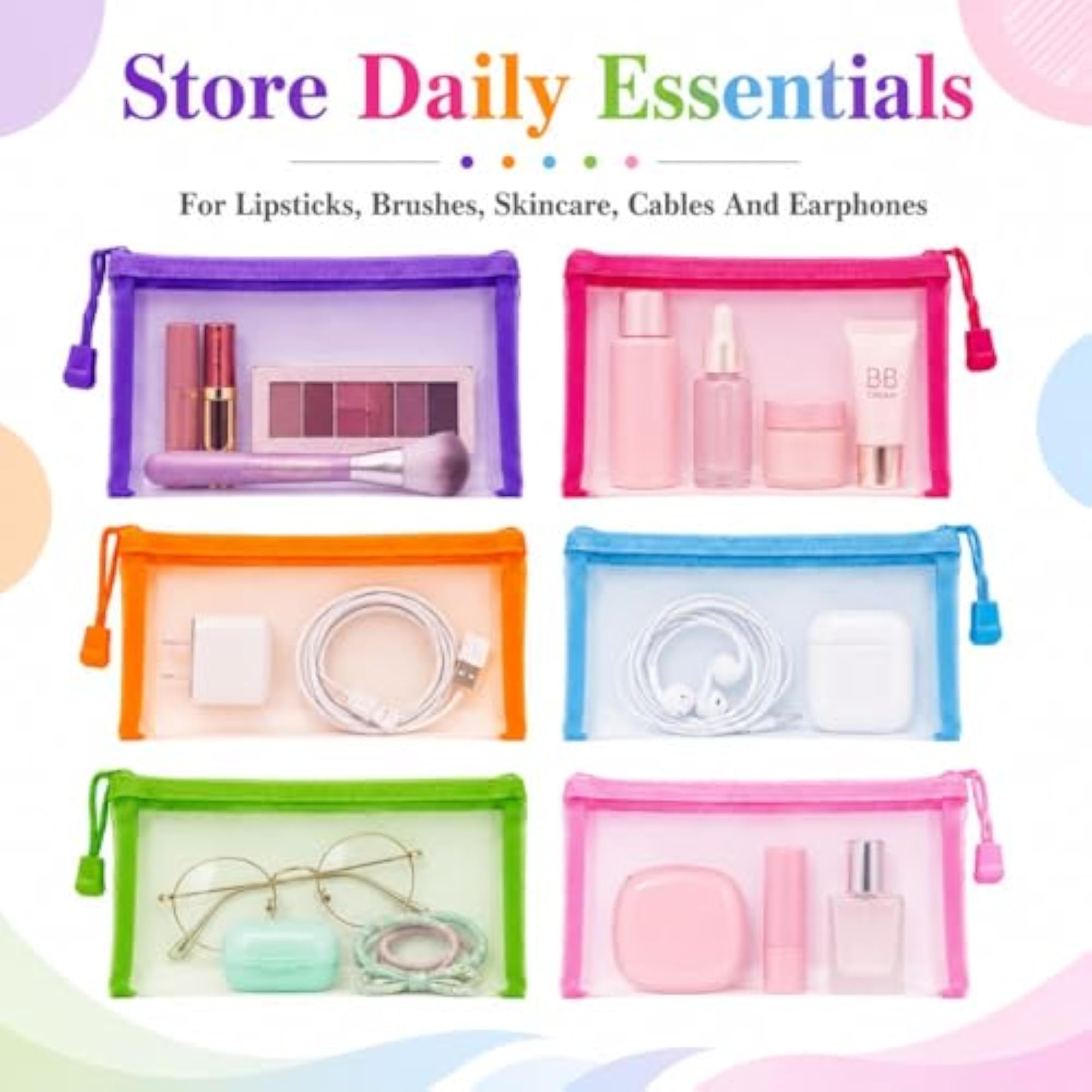 6 Pcs Mesh Cosmetic Pouch Set for Women