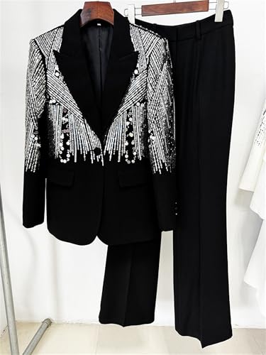 Women's Beaded Embroidery Sequins Pants Sets Female 2 Piece Outfits Blazer Pantsuits for Lady Suits Outfits2