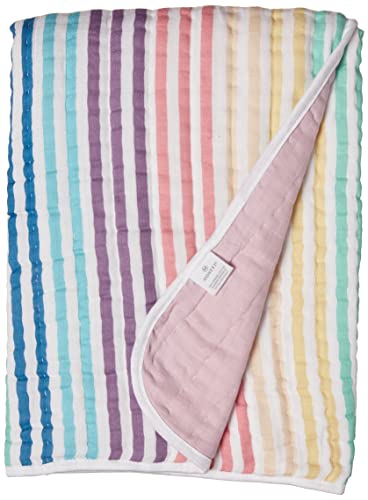 Image of HonestBaby Hand-Quilted Baby Blanket Reversible 100% Organic Cotton for Infant Boys, Girls, Rainbow Stripe, One Size