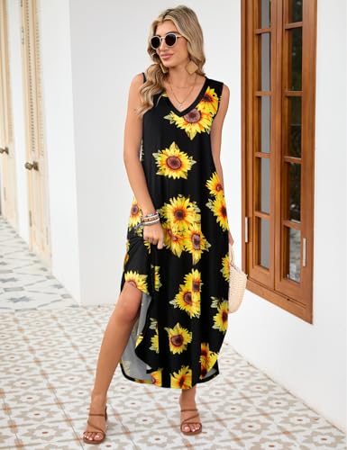 Image of JollieLovin Women Plus Size Summer Tank Maxi Dresses Sleeveless Causal V Neck Beach Long Dresses Swim Cover up (L-5X)