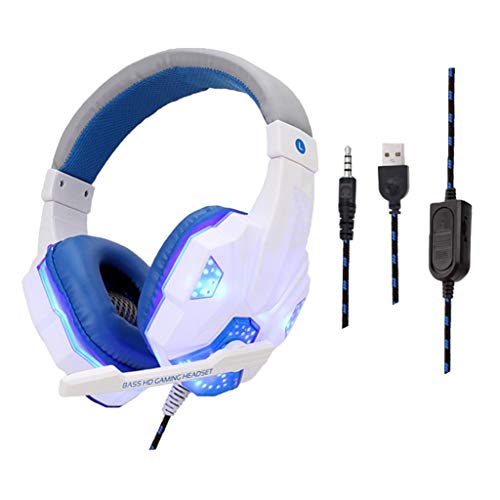 kesoto Headset com Fio para Jogos com Microfone E Luz LED - Branco Azul