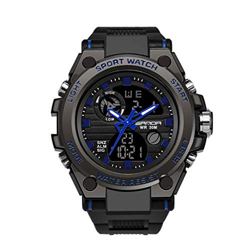DolceTiger Sportuhr für Herren Elektronische Analog-Digital-LED-Uhr Herren Armbanduhren Multifunktionsuhr Wasserdicht Herrenuhr für Outdoor-Sport Camping Wandern (Blue)