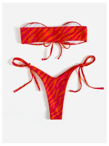 GORGLITTER Women's 2 Piece Zebra Animal Print Strapless Bikini Set Thong String High Cut Swimsuit2