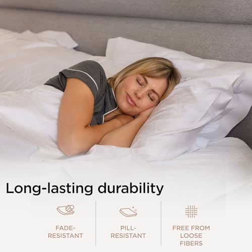 Image of Threadmill 100% Cotton Sheets for Full Size Bed - 600 Thread Count Full Bed Sheets Set with 16 inch Deep Pocket - Jacquard Sateen Weave 4-Piece Bedding Set with Cooling Effect, White