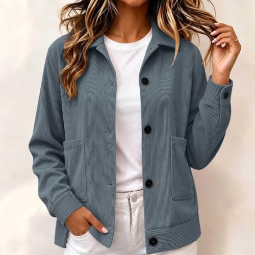 Gumipy Corduroy Jacket Women Button Down Casual Collared Shirt Crop Coats - image 2