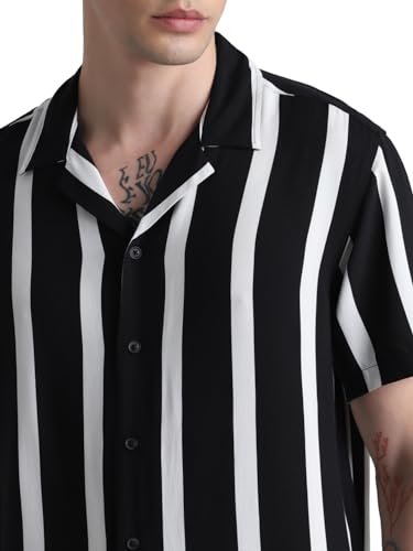 JACK & JONES JJJEFF Resort Stripe Shirt SS Relaxed 12249367 ,Schwarz ,L – Ansicht 5