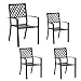 MF Studio Black Metal Patio Stacking Chairs Wave Back Indoor Outdoor Dining Set Wrought Iron Chair with Arm, Set of 4