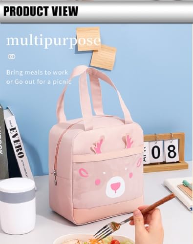 Image of CoolKraft Lunch Bag for School Kids, Girls, Cute Animal Design Bag, Lunch Bag for Office Women Travel Picnic Bag, Insulated Portable Tiffin Bag 29 x 18.5 x 14 cm (Pink + Pink)