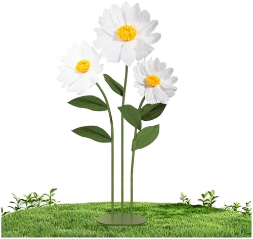 Mverse Giant Flower with Heavy Duty Iron Base Stand, Aluminum Pipe Stems | Large Artificial Daisy Paper Flowers Decorations for Outdoor Wedding, Party, Home Decor (White)