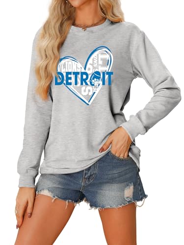 BVUSHM Football Sweatshirt Women Game Day Sweatshirts Football Team Fans Pullover Shirt Crewneck Heart Graphic Long Sleeve Tops XX-Large Grey