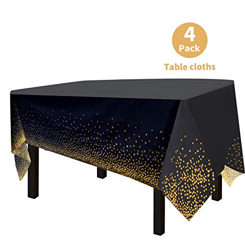 OUGOLD 4 Pack Premium Black Disposable Plastic Table Cover 54 x 108 Inch