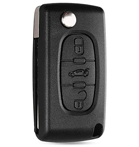 3 Buttons Car Key Fob Case Replacement Compatible for Peugeot 107 207 307 407 607 208 308 408 for Citroen C2 C3 C4 C5 C6 C8 Folding Remote Key Accessories (HU83 Blade,0536)