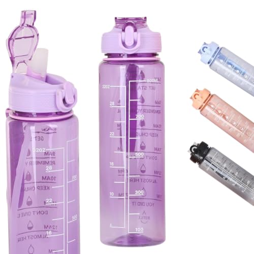 Image of MKY Motivational Water Bottle 1L BPA Free Leakproof Time Marker Bottle with Straw Safety Lock Carry Storage Reusable Plastic Drinking Bottle for Gym School Office Travel (Set 1) (Multicolour)