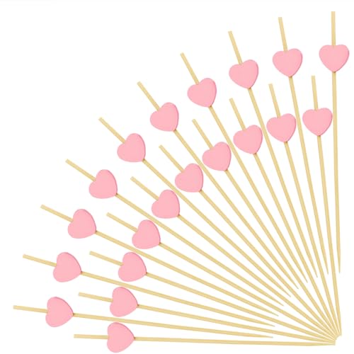 200PCS Pink Heart Cocktail Picks, Fancy Toothpicks for Appetizers Drinks Food, 4.7 IN Bamboo Fruit Skewers Wooden Charcuterie Sticks, Valentines Galentines Mothers Day Party Decorations Wedding Decor
