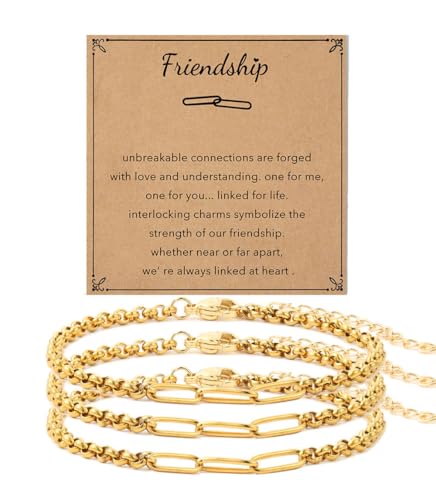 AULSIEY Friendship Bracelet for 3, Matching Bracelets for Best Friends Bestie, Paperclip Link...