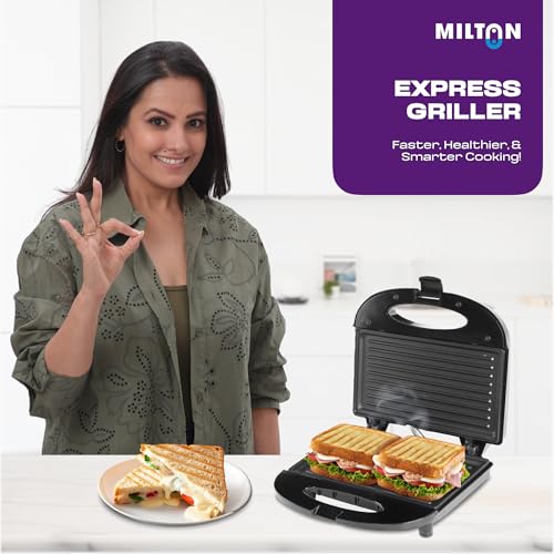 MILTON Express 800 Watt Grill Sandwich Maker | Electric Toaster Griller Sandwich Maker | Non Stick Coating Grill Plates | Power Indicators | 1 Year Warranty | Black view 2