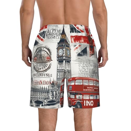 London City Britain Flag Bus and Big Ben Vintage Men's Quick Dry Swim Trunks Surfing Beach Mesh Board Shorts3
