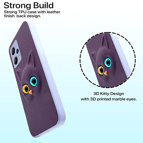 Image of Pikkme Redmi Note 12 Pro Plus 5G Back Cover for Girls | Cute Cat Leather Finish | Soft TPU | Case for Redmi Note 12 Pro Plus 5G (Purple)
