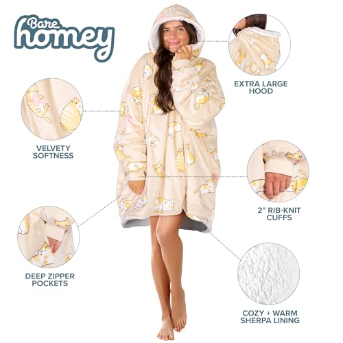 Image of Bare Home Wearable Blanket Hoodie - Soft Plush Sherpa - Warm and Cozy - Oversized Wearable Blanket