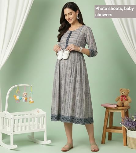 Image of DUMMY SHAPE Pregnancy Dresses for Women Cotton | Floral Anarkali Flare Kurta with Dual Nursing Zippers | Pregnancy & Breastfeeding | Feeding Kurtis | Baby Shower | Gifts for Pregnant Woman