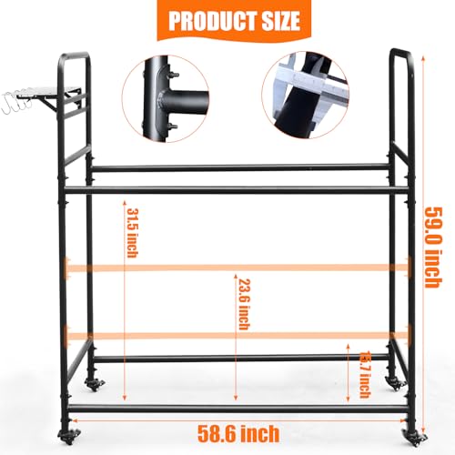 Image of Adjustable Rolling Tire Rack, Heavy-Duty Tire Storage Rack for Garage, with 4 Self-Locking Casters, Foldable Hole Board, 59 inch H x 58.6 inch W