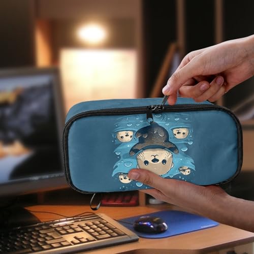 Image of Cute Otter Kids Penci Pouch Large Capacity,Pencil Case for 1St 2Nd Boys Girls Pencil Organizer for 3-14 Years Children Pencil Bag with Mesh Pocket Pencil Box for Back to School Gifts