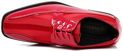 Image of BMY Men's Striped Satin Matching Patent Upper Oxfords Formal Dress Shoes