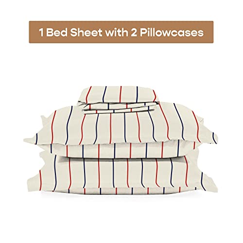 Image of SleepyCat 200TC Percale Fitted Sheets with 2 Pillowcases | 100% Breathable Cotton Bedsheet | Cool & Crsip Feel | 360 Elastic Grip for Easy Tuck| Sailor Stripes, Queen Size, 78x60 Inch
