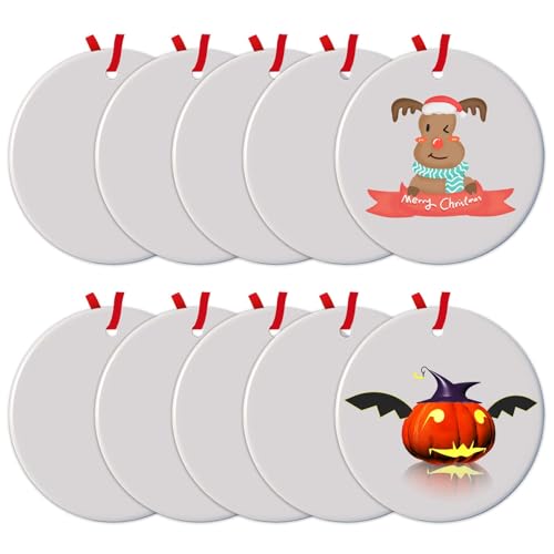Umzing Sublimation Ornament Blank Round White Ceramic Ornament Blank