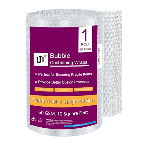 Image of IJI Bubble Wrap Roll, Heavy Duty 60 GSM, Clear, 1FT x 10FT, Packaging Cushioning for Fragile Items - 1 Roll