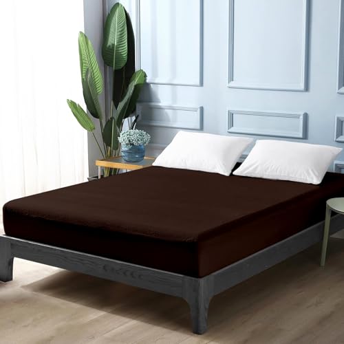 Image of Divine Casa 100% Waterproof Terry Cotton Mattress Protector for King Size Bed, Soft & Breathable Cover with Elastic Fitted Skirt for Home & Hotel Use (72 x 78 Inches, Coffee)
