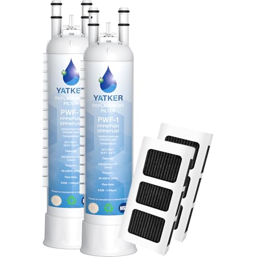Yatker FPPWFU01 Water Filter Replacement for Frigidaire FPPWFU01 Water Filter Compatible with PurePour PWF-1 EPPWF01 PureAdvantage PWF-1 and PureAir Ultra II PAULTRA2 Air Filter Combo2+2
