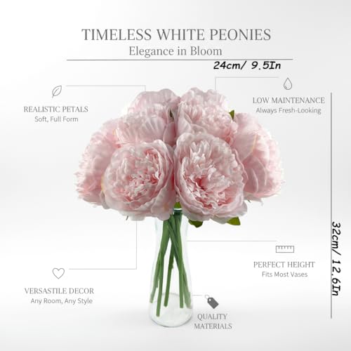 10pcs Artificial Peony Flowers Silk Peonies Real Touch Flower Bouquet for Vase Decor Wedding Table Centerpieces Valentines Gifts(Pink) image 1