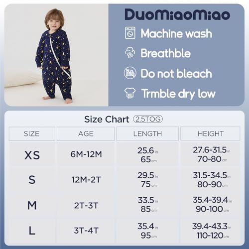 Image of Duomiaomiao 2.5 TOG Toddler Sleep Bag 6-12 Months 100% Cotton Winter Side Open Zipper Baby Sleep Sack with Feet, Warm Toddler Wearable Blanket