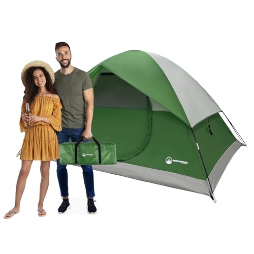 4 Person Camping Tent with Rainfly and Carrying Bag - Easy Pop Up Family Tents for Camping Essentials, Beach, Hiking, Backpacking, Mountaineering and Camp Travel by Wakeman Outdoors (Green)