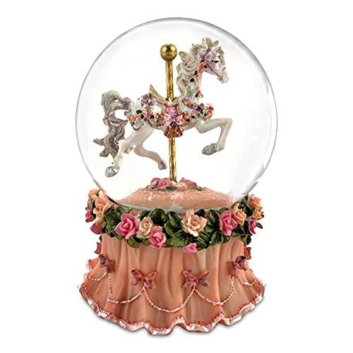Carousel Horse Water Globe with Pink Flower Base