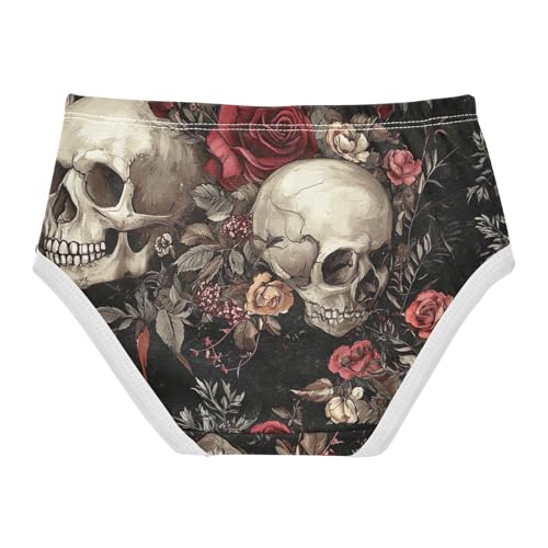 Toddler Girl Panties, Vintage Skull Rose Black Cotton Underwear for Girls, 2–8 Years2