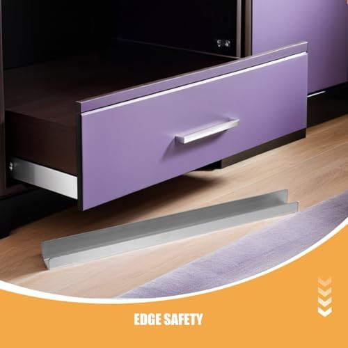 VOSAREA 2Pcs Slip-on Cabinet Edge Guards 17In 3/4 Thick Stainless Steel Kitchen Drawer Protectors for Furniture Corner Safety and Door Edge Protection - 2
