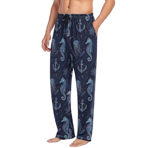 ALAZA Seahorses Jellyfishes Anchor Men’s Pajama Pants Soft Long Sleep Pants Lounge Pajama Bottoms with Pockets4