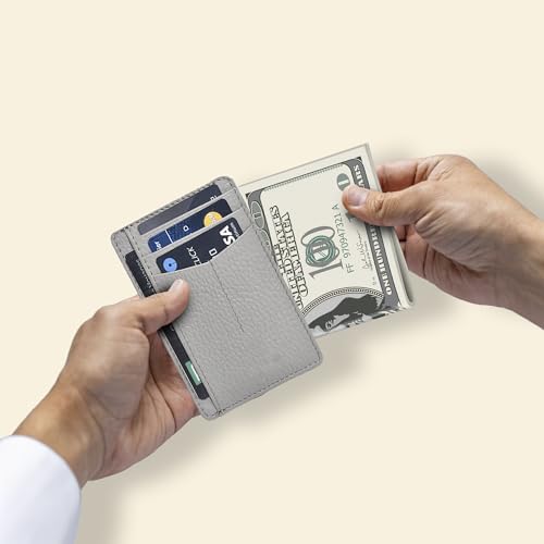Image of Oak Leathers Leather Slim Minimalist Wallet for Men & Women RFID Front Pocket Leather Card Holder Wallets (Grey)