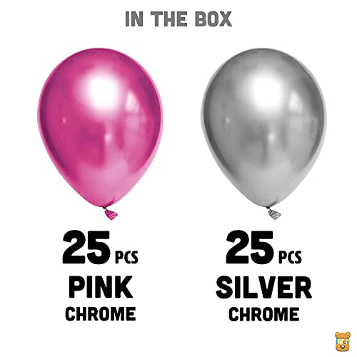 Image of Just Party 25Pcs Silver & 25Pcs Pink Metallic Chrome Balloons with Shiny Surface For Birthdays /Anniversary /Engagement /Baby Shower /bachelorette Party Decorations (Pack of 50)